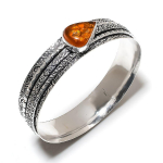 Baltic Amber Gemstone Handmade 925 Sterling Silver Cuff Bangle 7.5 y4j08