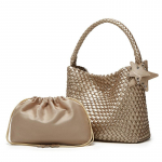 Auksinė rankomis austa rankinė, kibiro formos rankinė, moteri&scaron;ka auk&scaron;tos kokybės, i&scaron;skirtinė rankinė, universali kasdienė pirkinių rankinė