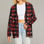 Moteri&scaron;kas mados ilgomis rankovėmis Kalėdų ra&scaron;to V formos i&scaron;kirptės sagomis užsegamas laisvo kirpimo kardiganas XL vynas