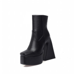 Žiemos mados pankroko stiliaus storapadžiai, kvadratinės galvutės, žemakulniai aulinukai su užtrauktuku &scaron;one 34 juoda