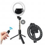 Belaidis &bdquo;Bluetooth&ldquo; asmenukių lazdelė su 6 colių LED žiedu fotografavimo lempute, sulankstomu trikoju, monopodu juoda