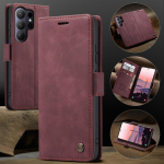 CaseMe skirta Samsung Galaxy S26 Ultra Auk&scaron;tos kokybės Retro prabangi magnetinė atverčiama PU odinė telefono dėklas S26 Plus S26Ultra Piniginės dangtelis S26 vyno raudonos spalvos