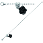 Les Tr&eacute;sors De Lily [J0053] - Bracelet Argent 'T&ecirc;te de Mort' fleur noire (rhodi&eacute;) - 15x12 mm