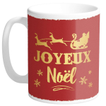Les Tr&eacute;sors De Lily [R0482] - Mug c&eacute;ramique 'Joyeux No&euml;l' rouge (Made in France) - hauteur 9. 5 cm diam&egrave;tre 8 cm raudona