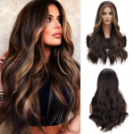 &bdquo;Miss Wig&ldquo; sintetinis ilgas rudas banguotas perukas rudi perukai moterims, 24 colių vidurinės dalies perukas Natūraliai atrodantis plaukus pakeičiantis perukas kasdieniniam naudojimui &bdquo;Cosplay&ldquo; 60cm