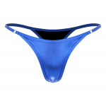 Žemo liemens moteri&scaron;kos kelnaitės metalinio blizgesio, seksualių T formos stringų S mėlyna