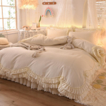 Nėrinių sijonas lovai Keturių dalių europieti&scaron;kos atmosferos paprastas antklodės lovatiesė. 1.5m bed skirt beige