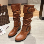 Madingi moteri&scaron;ki batai Madingi rudeniniai PU odos batai Botas Moteri&scaron;ki tampūs juodi Romos ilgio iki kelių batai Dideli dydžiai 35-43 Zapatos De Mujer 43 ruda