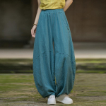 Sutir&scaron;tinto aksomo ramių ir medvilnės lino klostuoti &scaron;ortai - Pavasaris 25 Moteri&scaron;kos meditacinės kelnės M