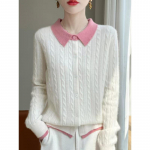 POLO apykaklė, maža susukta trumpa spalva blokuojanti megztas megztinis, moteri&scaron;kas megztinis, apatinis mar&scaron;kinėlių striukė 2XL