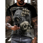 Vyri&scaron;ki siaubo kaukolės spausdinimo mar&scaron;kinėliai 3D spausdinimu Vintažiniai O formos i&scaron;kirptės trumpomis rankovėmis Madingi dideli mar&scaron;kinėliai Vyri&scaron;ki vasaros gatvės drabužiai XS