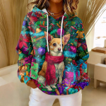 Moteri&scaron;kas laisvas patogus kasdienis madingas V formos i&scaron;kirptės kalėdinis ra&scaron;to ilgomis rankovėmis džemperis su gobtuvu M rožinė