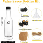 5oz 150ml Aitriųjų padažų buteliukai, Skaidraus stiklo &bdquo;Woozy&ldquo; tipo buteliukai su sandaria juoda užsukama kam&scaron;teliu, La&scaron;intuvų įdėklai ir susitraukiamos kapsulės,