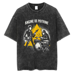 Vintažiniai skalbti Angine De Poitrine Roko Grupės Prekės T-shirt Unisex Hip Hop Laisvas Punk Gotikinis Trumpomis Rankovėmis T-shirt Vyri&scaron;ki Streetwear XL black