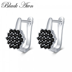 BLACK AWN Black Stone Hoop auskarai moterims