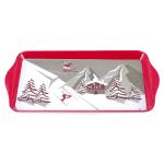 Les Tr&eacute;sors De Lily [A1092] - Plateau &agrave; cake m&eacute;lamine 'Montagne' rouge taupe blanc (ski) - 30. 5x15 cm raudona