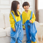Kigurumi Anime pižama vaikams Cosplay kostiumas berniukams mergaičių Onesie geltonas mielas flanelinis &scaron;iltas gobtuvas miegui vakarėlis. 125