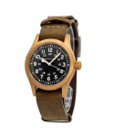 Hamilton Khaki lauko mechaninis bronzinis odinis dirželis, juodas ciferblatas H69459530 vyri&scaron;kas laikrodis juoda