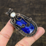 Natural Lapis Lazuli, Moonstone Gemstone Copper Wire Wrap Pendant 2.68 u4h47