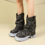 Džinsinio storo pado moteri&scaron;ki &bdquo;Chelsea&ldquo; batai Dizaino batai iki blauzdos vidurio.