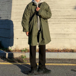 Žiemos pastorintas medvilninis paltas vidutinio ilgio vėjo neper&scaron;aunamas vyri&scaron;kas korėjieti&scaron;ko stiliaus universalus, madingas laisvas japoni&scaron;kos medvilnės paltas M žalia