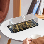 Tortų stovas su apsauginiu dangčiu desertams ir duonai patiekti black tray gray