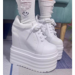 Mada Natūrali Oda 14CM 16CM Rudens Stambūs Sportbačiai Platforma Su Plei&scaron;tuvarpiu Rai&scaron;teliai Kvėpuojantys Kulnai Tu&scaron;čiaviduriai Batai Vulkanizuoti Pavasario Moteri&scaron;ki Batai 34