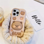 Cartoon Bear Bracket silikoninis telefono dėklas, skirtas iPhone 16 15 14 13 12 11 Pro Max mink&scaron;tas dangtelis iPhone 11