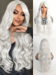 Baltas ilgas perukas moterims 28 colių garbanotas perukas Banguotas kirpčiukų perukas, skirtas Cosplay vakarėliui, Helovino Kalėdoms, kasdieniniam naudojimui 28inch