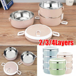 2/3/4 sluoksnių kompakti&scaron;ko dydžio termosas maistui, bento dėžutė, nerūdijančio plieno pietų dėžutė 2 layers 1400ml rožinė