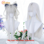 Sintetinis ilgas ombre spalvingas Cosplay perukas Lolita Harajuku su kirpčiukais Natūralūs banguoti Helovino rožiniai purpuriniai mėlyni kasdieniai perukai 56