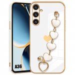 Dėklas Samsung Galaxy A36 5G, Baltas silikonas, prabangus efektas, itin plonas, atsparus smūgiams, su &scaron;irdelės formos dirželiu balta