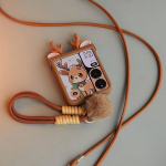 Apverčiamas mielas dėklas Samsung Galaxy Z Flip 6 5/Xiaomi Mix Flip/Oppo Find N3 N2 Flip/Motorola Razr50 dėklui 3D elnio ragų dangtelis Rudo spalvos For Samsung Galaxy ZFlip6