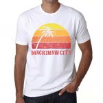 Vyri&scaron;ki vintažiniai mar&scaron;kinėliai su grafika, mar&scaron;kinėliai Mackinaw City saulėlydis, balti XS balta