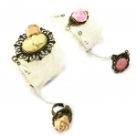 Les Tr&eacute;sors De Lily [K6579] - 2 bracelets bagues 'Courtisanes' ivoire rose (dentelle)