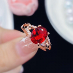 Bella Box Red ovalo formos Naujo temperamento eleganti&scaron;ki atidarymo žiedai moterims cirkonio vestuvių sužadėtuvių vakarėliui, puiki papuo&scaron;alai Adjustable Opening rožinė raudona spalva