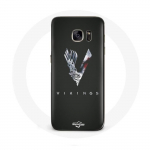 Coque pour Samsung Galaxy S6 Edge Vikings S&eacute;rie Saison 6 logo V Ep&eacute;e Gris Fond Noir