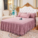 3 sluoksnių lovos sijonas nėriniuotas raukiniuotas lovos sijonas Couvre Lit miegamojo lovos užtiesalas su neslystančiu čiužinio užvalkalu paklodė lovatiesė 150x200cm 1pc