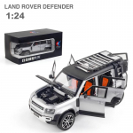 1/24 Rover Defender visureigio lydinio automobilio modelis liejamas ir žaislinės transporto priemonės metalinis automobilio modelis simuliacinis garsas ir &scaron;viesa vaiki&scaron;ka dovana sidabras
