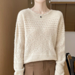 Moteri&scaron;kas ka&scaron;myro megztinis Qinghe ka&scaron;myras 30% ka&scaron;myras 70% vilna rudens ir žiemos ka&scaron;myro megztinis rankų darbo mink&scaron;tas ir &scaron;iltas XL smėlis