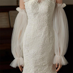 Ilgos vestuvinės netikros rankovės nėriniai Pusiau permatomos pūstos rankovės Tiulis netikros rankovės Eleganti&scaron;kos nuimamos rankovės vestuvėms Operos vakarėlio vestuvinės suknelės aksesuarai One Size balta