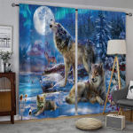 3D spausdinta juoda gyvūno sniego vilko užtemdanti užuolaida svetainei, vaikų kambariui, miegamajam, dekoratyvinė, su kabliukais W50H130(CM)x2&Hook