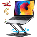 Sulankstomas ne&scaron;iojamojo kompiuterio stovas su 360 besisukančiu pagrindu, metalinis ergonomi&scaron;kas reguliuojamas ne&scaron;iojamojo kompiuterio stovas stalui, kompiuterio ne&scaron;iojamojo kompiuterio stovas juoda