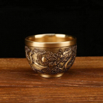 Antique Relief Dragon And Auspicious Slim Waist Cup Tea Table Decoration Copper Cup Chinese Small Waist Cup One Size