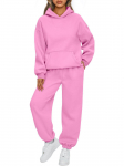 Moteri&scaron;ki 2 dalių komplektai su gobtuvu, megztinio kostiumo komplektai, dideli megztiniai Baggy Fall Fashion sportiniai kelnės su ki&scaron;enėmis 4XL rožinė
