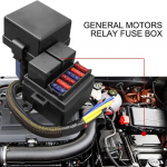 I&scaron; anksto laidais sujungta saugiklių relės dėžutė su 2 vnt. 4 kontaktų 80A relėmis ir 6 saugikliais 12V automobiliui, sunkvežimiui, valčiai, RV, automobilių, jūrų transportui