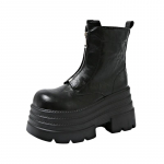 Moteri&scaron;ki žieminiai ankle boots 10CM motociklininko batai storais kulnais platforminiai odiniai sportbačiai moteriai su užtrauktuku masyvūs trumpi combat batai 34 vyno raudonos spalvos
