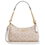Coach Teri 24 Klasikinis monogramos logotipas Užtrauktukas Padengtas drobės Rankinė Per petį Pečių krep&scaron;ys Vidutinio dydžio Moteri&scaron;ki krep&scaron;iai Smėlio spalvos Kreidos baltumo CV933-IMXDM Basic Set (Bag+Dust Bag)