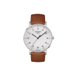 Tissot Lovely serijos kvarcinis laikrodis 30 metrų atsparumo vandeniui 42 mm baltas ciferblatas nerūdijančio plieno korpusas natūralios odos apyrankė T109.610.16.037.00 White Dial Brown Belt