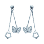 Les Tr&eacute;sors De Lily [B9842] - Boucles Argent 'Papillons Jumeaux' Blanc argent&eacute; (rhodi&eacute;) - 30x10 mm